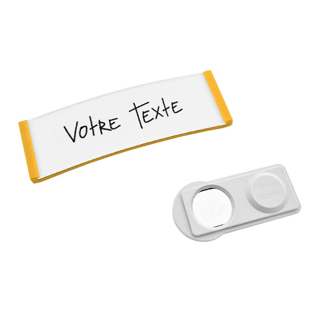Badge nominatif jaune vierge Polar avec aimant - par pièce