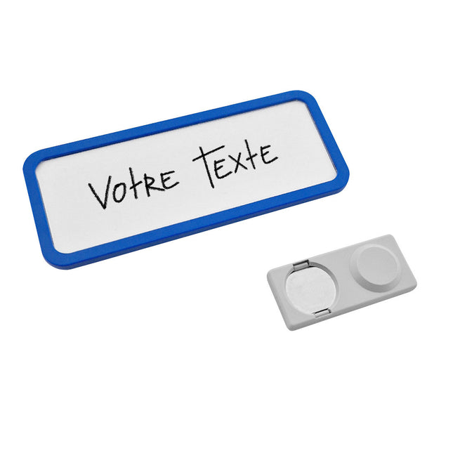 Badge nominatif bleu Office - 81 x 33 mm avec aimant - par pièce