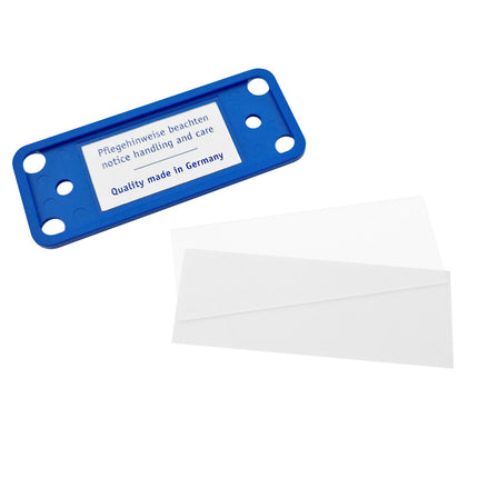 Badge nominatif bleu Office - 81 x 33 mm avec aimant - par pièce