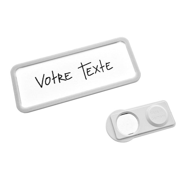 Badge nominatif gris clair Office - à partir de 10 pièces
