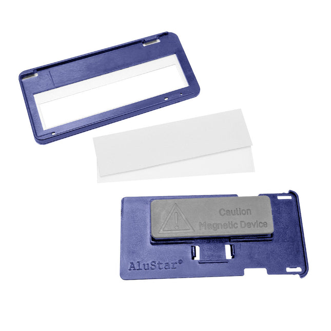 Badge nominatif aluminium Alustar avec aimant - 74 x 36 mm - par pièce