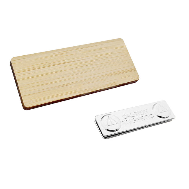 Badge nominatif en bambou avec aimant - 72 x 30 mm - par pièce
