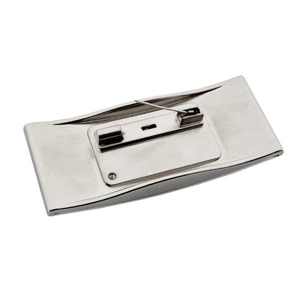 Badge nominatif argenté Easy3 avec épingle - 78 x 32 mm - par pièce