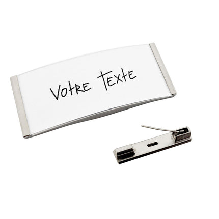 Badge nominatif argenté Easy3 avec épingle - 78 x 32 mm - par pièce