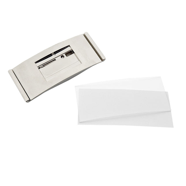 Badge nominatif argenté Easy3 avec épingle - 78 x 32 mm - par pièce