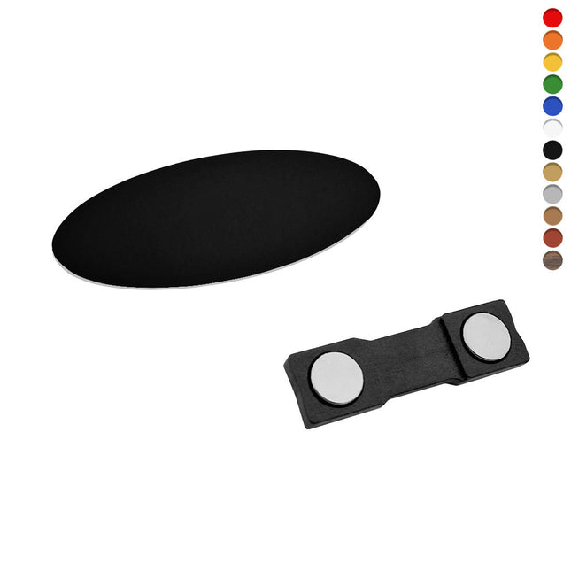 Badge nominatif ovale en plastique - 65 x 25 mm - par pièce