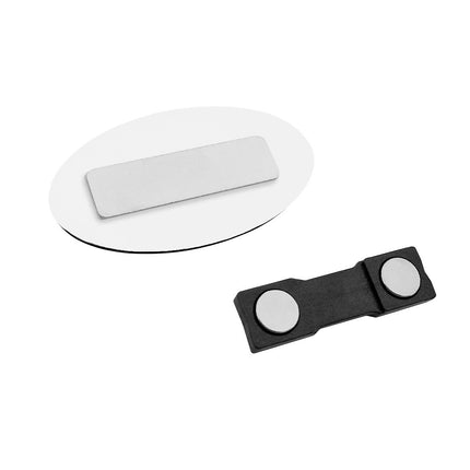Badge nominatif ovale en plastique avec propre texte - 65 x 35 mm - par pièce