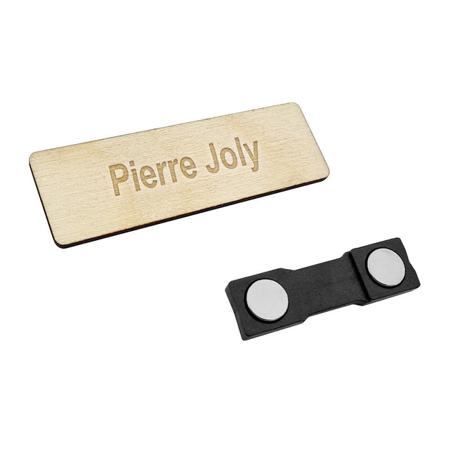 Badge nominatif avec propre texte en bois - 70 x 20 mm - par pièce