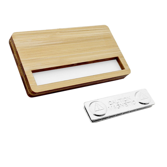 Badge nominatif en bambou avec aimant - 72 x 38 mm - par pièce