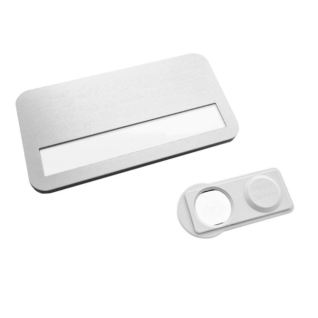 Badge nominatif aluminium Badgemaster avec aimant - 72 x 38 mm - par pièce