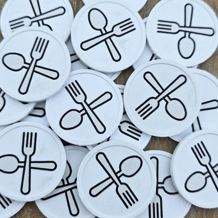 Jetons pour buvette couverts fourchette & cuillère Ø29 mm - 100 pièces