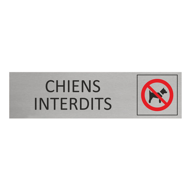Plaque de porte Chiens interdits -  aluminium - 165 x 45 mm