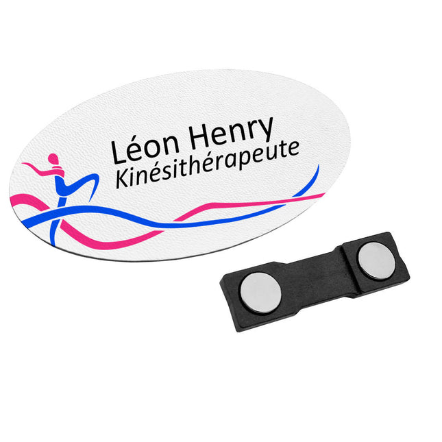 Badge nominatif en plastique avec propre texte - kiné - 85 x 45 mm - par pièce