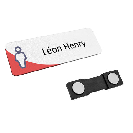 Badge nominatif en plastique avec propre texte - 75 x 25 mm - par pièce