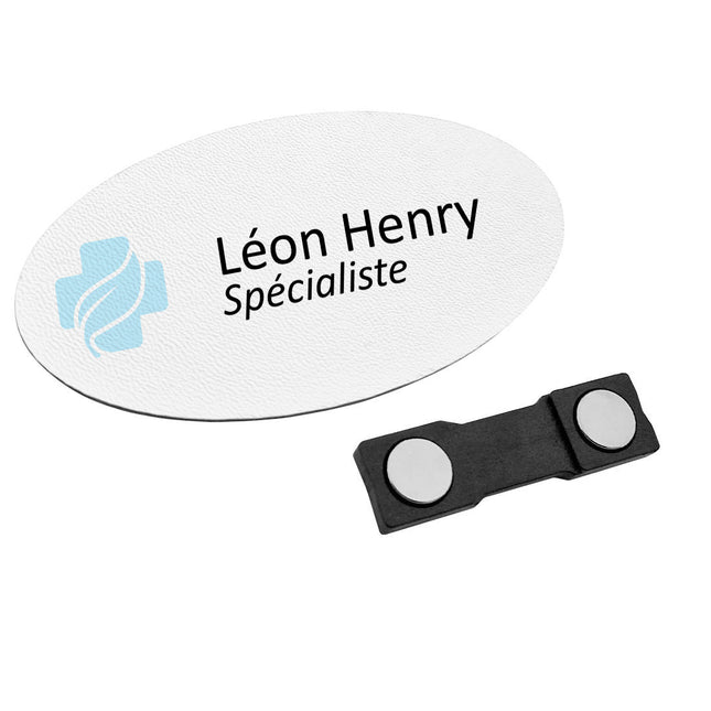Badge nominatif en plastique avec propre texte - soins - 85 x 45 mm - par pièce