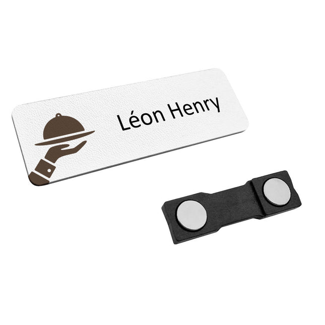 Badge nominatif en plastique avec propre texte restauration - 75 x 25 mm - par pièce