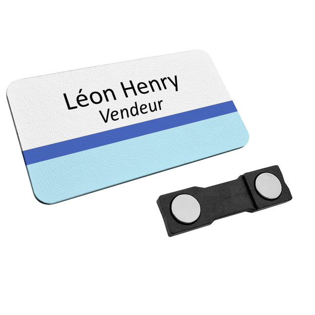 Badge nominatif en plastique avec propre texte - bleu - 75 x 40 mm - par pièce