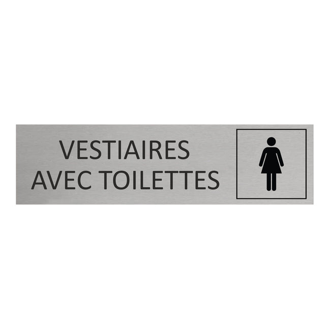 Plaque de porte Vestiaires femmes avec toilettes -  aluminium - 165 x 45 mm