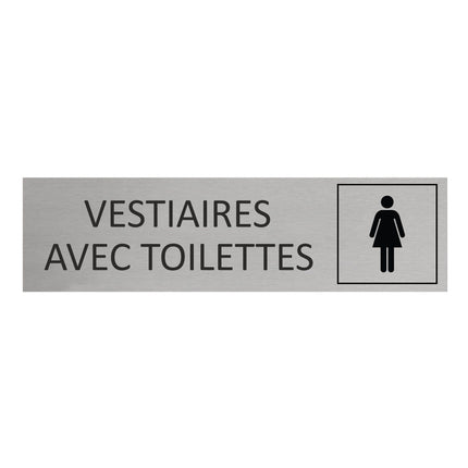 Plaque de porte Vestiaires femmes avec toilettes -  aluminium - 165 x 45 mm