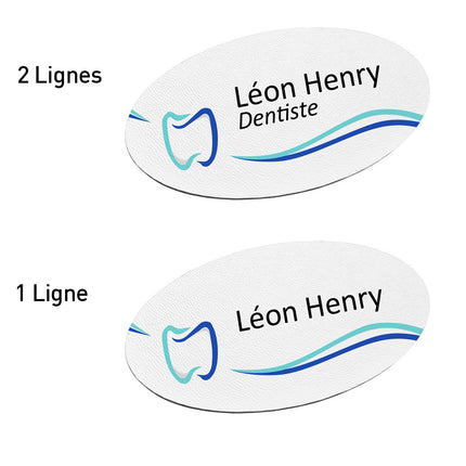 Badge nominatif en plastique avec propre texte - dentiste - 85 x 45 mm - par pièce
