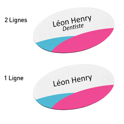 Badge nominatif en plastique avec propre texte - bleu et rose - 85 x 45 mm - par pièce