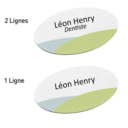 Badge nominatif en plastique avec propre texte - gris et vert - 85 x 45 mm - par pièce