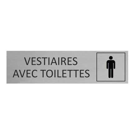 Plaque de porte Vestiaires hommes avec toilettes -  aluminium - 165 x 45 mm