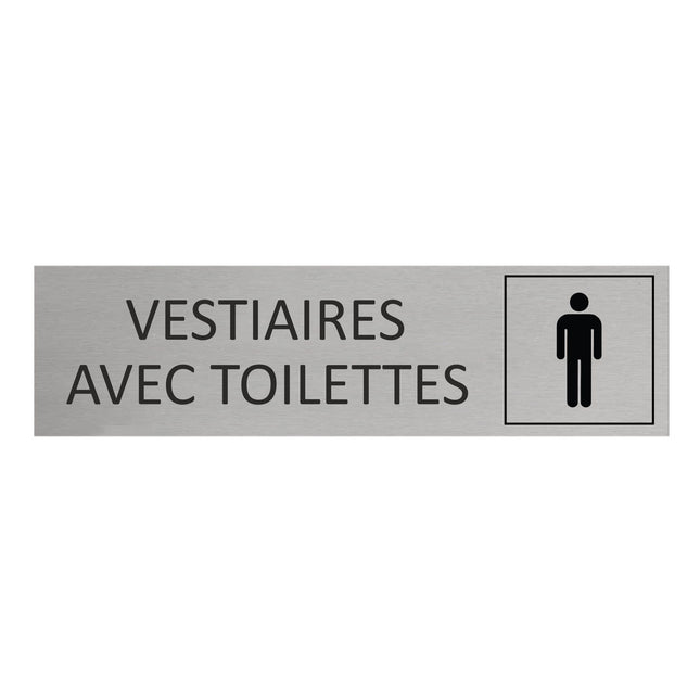 Plaque de porte Vestiaires hommes avec toilettes -  aluminium - 165 x 45 mm