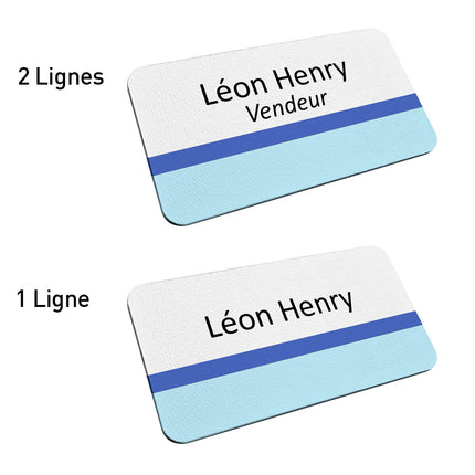Badge nominatif en plastique avec propre texte - bleu - 75 x 40 mm - par pièce