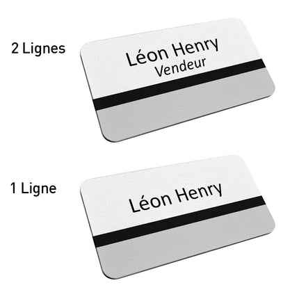 Badge nominatif en plastique avec propre texte - gris blanc noir - 75 x 40 mm - par pièce