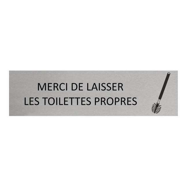 Plaque de porte Merci de laisser les toilettes propres -  aluminium - 165 x 45 mm