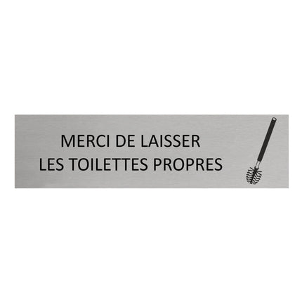 Plaque de porte Merci de laisser les toilettes propres -  aluminium - 165 x 45 mm