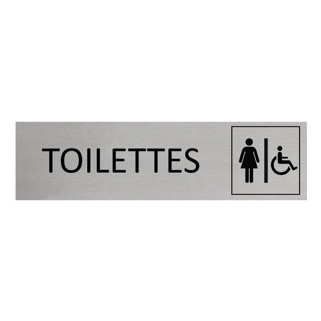 Plaque de porte Toilettes femmes & accessibles -  aluminium - 165 x 45 mm