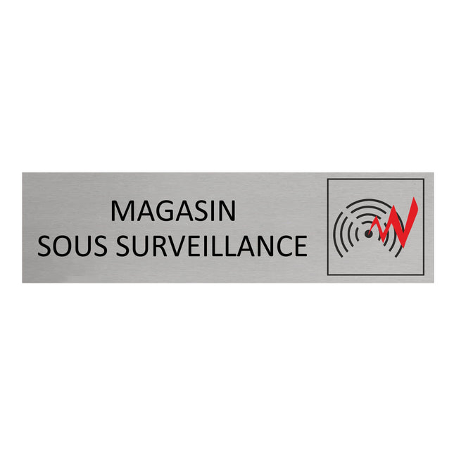Plaque de porte Magasin sous surveillance électronique -  aluminium - 165 x 45 mm