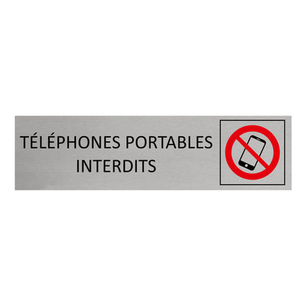 Plaque de porte Téléphones portables interdits -  aluminium - 165 x 45 mm