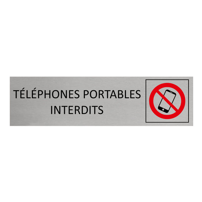 Plaque de porte Téléphones portables interdits -  aluminium - 165 x 45 mm