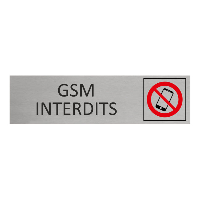 Plaque de porte  GSM interdits -  aluminium - 165 x 45 mm
