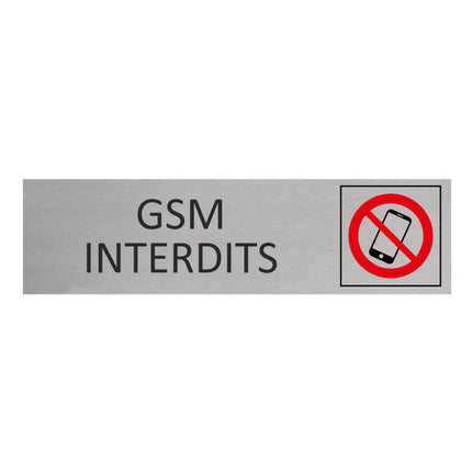 Plaque de porte  GSM interdits -  aluminium - 165 x 45 mm