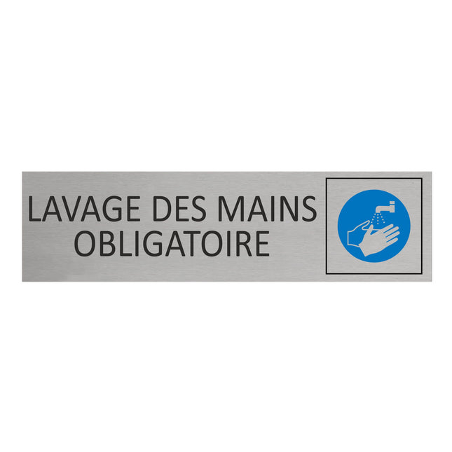 Plaque de porte Lavage des mains obligatoire -  aluminium - 165 x 45 mm