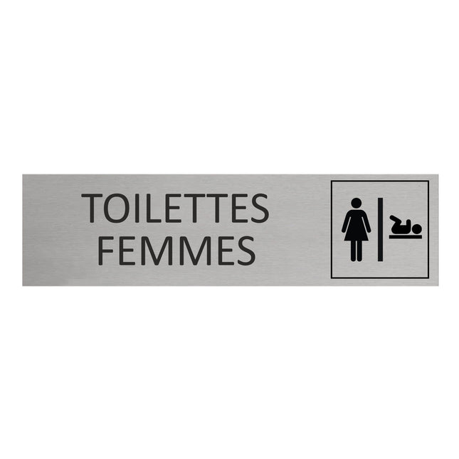 Plaque de porte Toilettes femmes avec change bébé -  aluminium - 165 x 45 mm