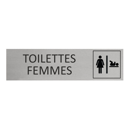 Plaque de porte Toilettes femmes avec change bébé -  aluminium - 165 x 45 mm
