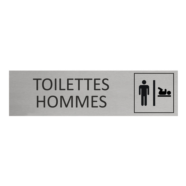 Plaque de porte Toilettes hommes avec change bébé -  aluminium - 165 x 45 mm