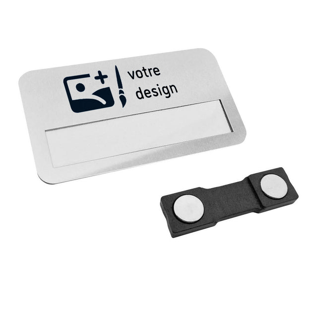 Badge nominatif personnalisé Business aluminium - 72 x 38 mm - par pièce