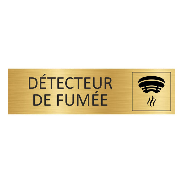 Plaque de porte Détecteur de fumée - aluminium doré - 165 x 45 mm