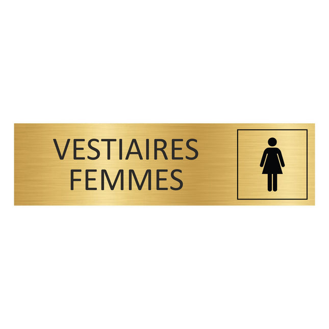 Plaque de porte Vestiaires femmes - aluminium doré -165 x 45 mm