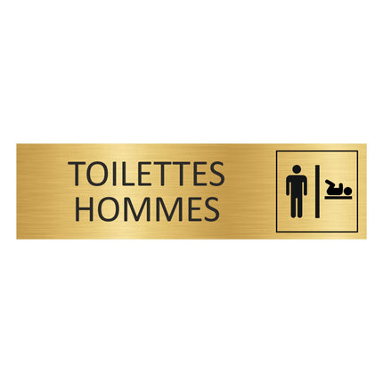 Plaque de porte Toilettes hommes avec change bébé - aluminium doré - 165 x 45 mm