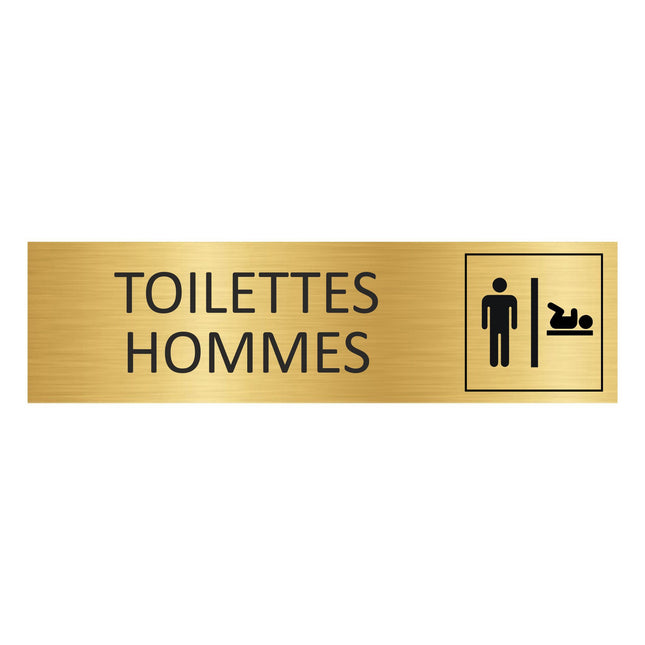 Plaque de porte Toilettes hommes avec change bébé - aluminium doré - 165 x 45 mm