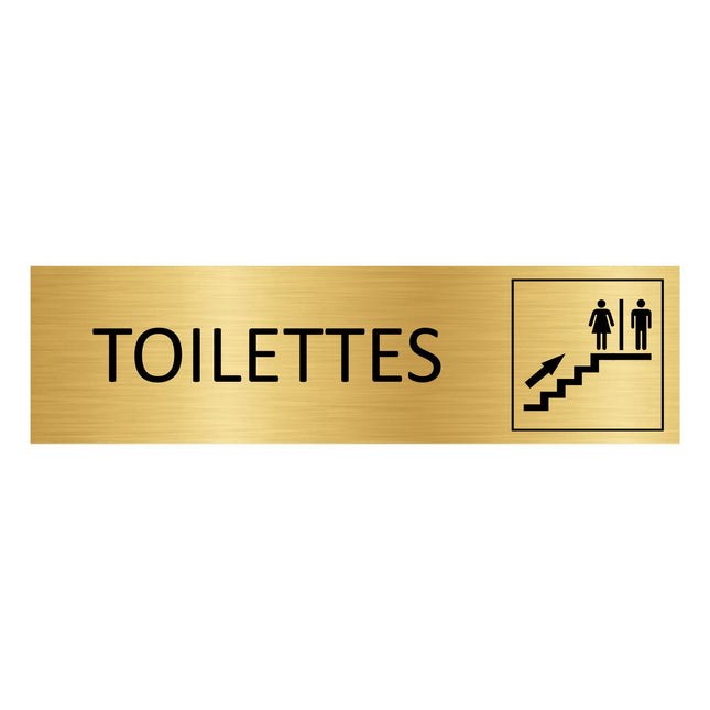 Plaque de porte Toilettes à l'étage - aluminium doré - 165 x 45 mm
