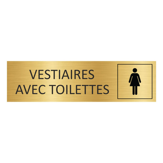 Plaque de porte Vestiaires femmes avec toilettes - aluminium doré - 165 x 45 mm