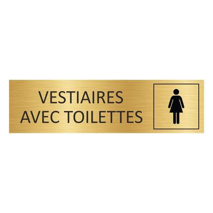 Plaque de porte Vestiaires femmes avec toilettes - aluminium doré - 165 x 45 mm